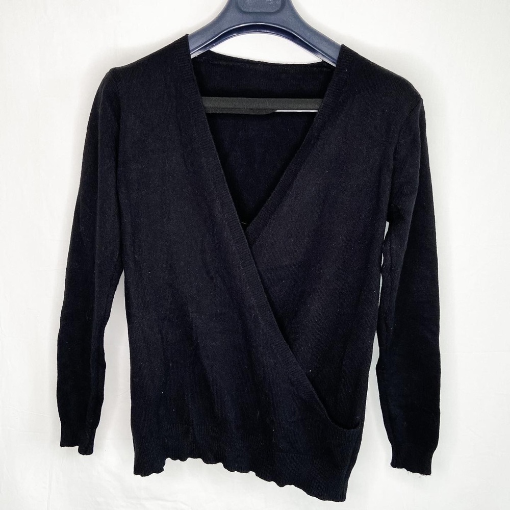 No Brand | Wrap Front Ribbed Edge Long Sleeve Shirt Sweater Top Casual Comfy